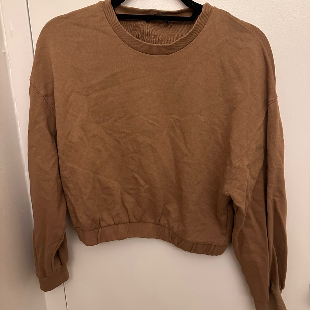 ZARA CROPPED BROWN SWEATSHIRT
